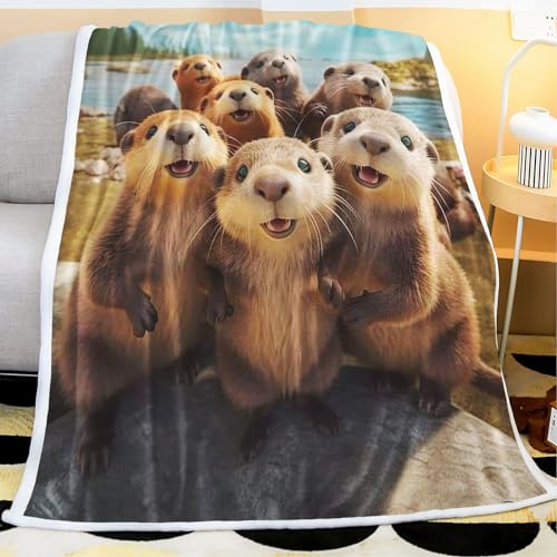 UNAGRI Otter Decken 150x200 cm Kuscheldecke 100% Mikrofaser, Süßer Otter Fleecedecke Warm Sofadecke Couchdecke (6,150 x 200 cm) von UNAGRI