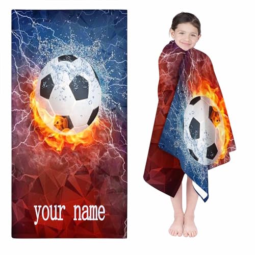 UNAGRI Personalisiert Fußball Strandtuch Mit Namen, Fußball Handtuch Mit Namen Badetuch Für Jungen, Mikrofaser Strandtuch Groß 100x200cm Badetuch Handtuch Für Strand (02,80 x 150 cm) von UNAGRI