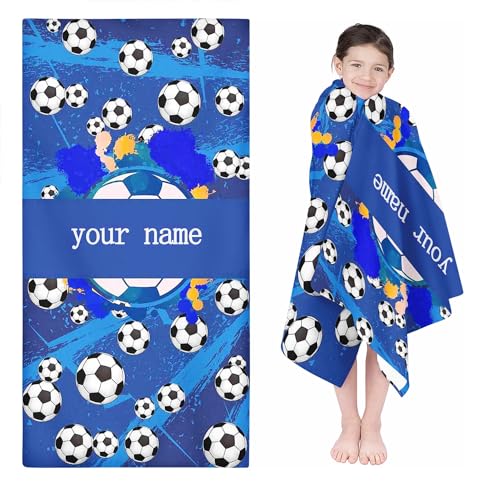 UNAGRI Personalisiert Fußball Strandtuch Mit Namen, Fußball Handtuch Mit Namen Badetuch Für Jungen, Mikrofaser Strandtuch Groß 100x200cm Badetuch Handtuch Für Strand (05,80 x 160 cm) von UNAGRI
