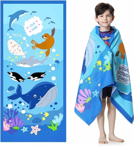 UNAGRI Personalisiert Strandtuch Mit Namen, Delfin Wal Unterwasserwelt Handtuch Mit Namen Badetuch Für Jungen, Mikrofaser Strandtuch Groß 100x200cm Badetuch Handtuch Für Strand (50 x 100 cm) von UNAGRI