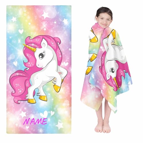 UNAGRI Personalisiert Strandtuch Mit Namen, Personalisierte Handtuch Badetuch Mit Namen Mikrofaser Strandtuch Lustiger Einhorn Strand Groß 100x200cm Einhorn Badetuch (50 x 100 cm,4) von UNAGRI