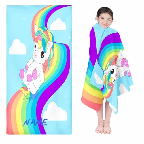 UNAGRI Personalisiert Strandtuch Mit Namen, Personalisierte Handtuch Badetuch Mit Namen Mikrofaser Strandtuch Lustiger Einhorn Strand Groß 100x200cm Einhorn Badetuch (70 x 140 cm,3) von UNAGRI