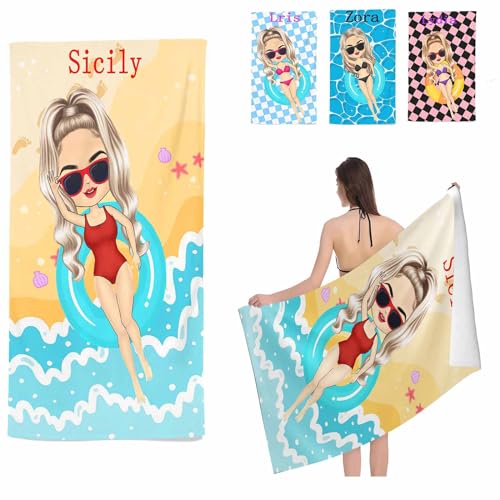 UNAGRI Personalisiert Strandtuch Mit Namen, Personalisierte Handtuch Badetuch Mit Namen Mikrofaser Strandtuch Lustiger Mädchen Strand Groß 100x200cm Badetuch Kinder Für Strand Handtuch (80 x 160 cm) von UNAGRI