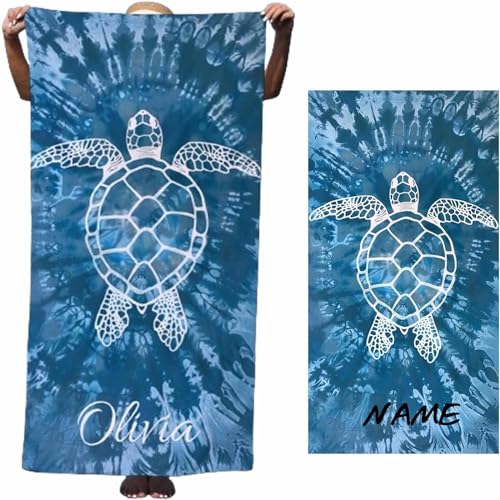 UNAGRI Personalisiert Strandtuch Mit Namen, Schildkröten Handtuch Mit Namen Badetuch Für Jungen, Mikrofaser Strandtuch Groß 100x200cm Badetuch Handtuch Für Strand (90 x 180 cm) von UNAGRI