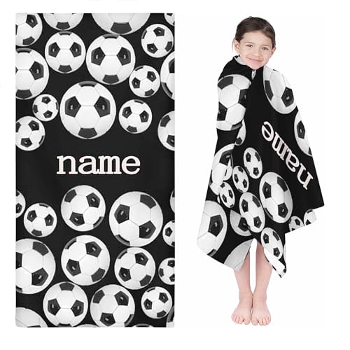 UNAGRI Personalisiertes Fußball Strandtuch Mit Namen, Mikrofaser Badetuch Schwarz 80 x 150 cm von UNAGRI