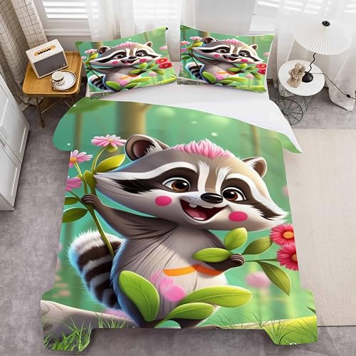 UNAGRI Waschbär Bettwäsche Set 3D Realistisches Niedlich Raccoon Bettwäsche Set, Motiv Druck Design Bettbezug Für Jungen Mädchen Kinder (5,135×200CM) von UNAGRI