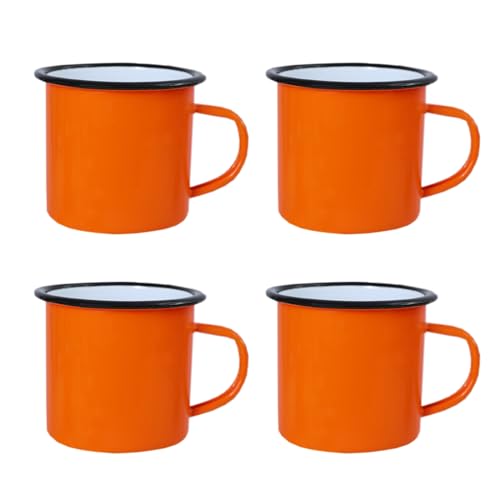 UNBBRRL Emaille Tasse, Camping Tasse Tassen Porzellan Emaille Teetassen Kaffeebecher Set Mit Henkel Für Camping, Haus, Party, Mehrweg & Tragbar & Leicht (Black Rim Orange Body,Set of 4) von UNBBRRL