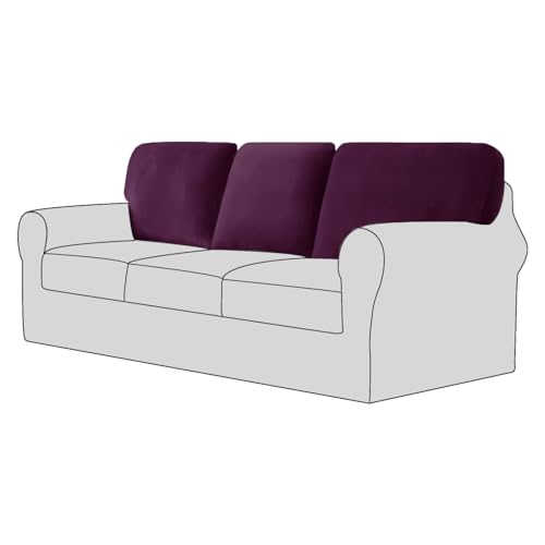 UNBBRRL Sofa-Rückenlehnenbezug Stretch-Samt, Separate Rückenkissenbezüge, Sofabezug Rückenkissen rutschfest, Sofa-Rückenbezug (Lila,Quadratisch×3) von UNBBRRL