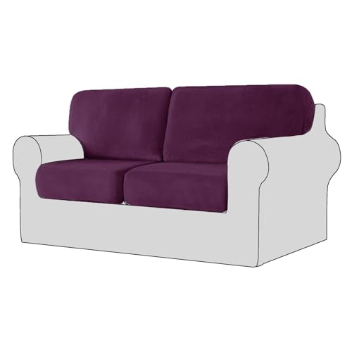 UNBBRRL Sofa Sitzkissenbezug und Rückenlehnenbezug Set, Stretch-Samt Couch Bezug, Sofabezug Rückenkissen Elastischer Sitzbezug (Lila,2 kleine + 2 zurück) von UNBBRRL