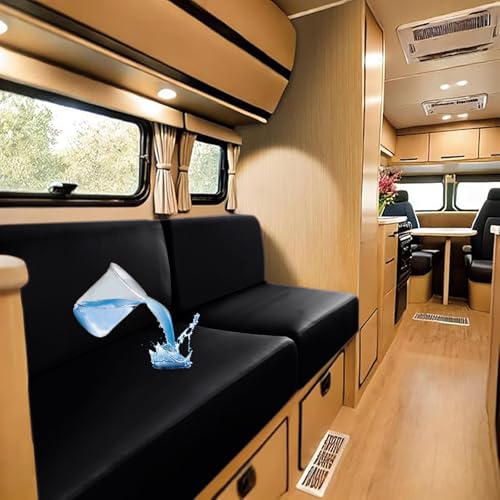 UNBBRRL Wohnmobil Sitzpolster Bezug Wasserdichtes, Wohnwagen Kissen Bezug Mit Befestigung Sgurten, Stretch Sofa Sitzkissenbezüge PU-Leder 100% (Black,W(60-85cm),D(30-50cm)) von UNBBRRL