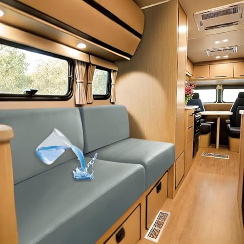 UNBBRRL Wohnmobil Sitzpolster Bezug Wasserdichtes, Wohnwagen Kissen Bezug Mit Befestigung Sgurten, Stretch Sofa Sitzkissenbezüge PU-Leder 100% (Light Grey,W(70-95cm),D(65-95cm)) von UNBBRRL