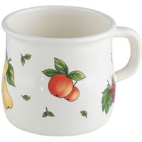 Riess Topf mit Bördel Becher gebaucht Ø8cm 3/8 Liter Emaille Country Fruit Garden von UNBEKANNT