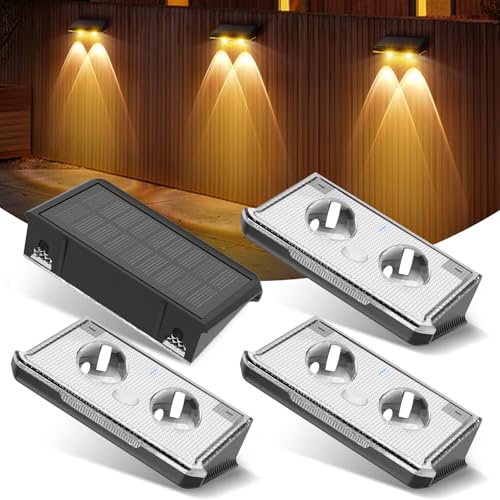 UNBON Solar Wandleuchte Aussen, Solarleuchten für Außen Wand IP65 Wasserdicht Solarlampen für Wand Zaun Solar Zaunleuchten für Außen Warmweiß Kaltweiß RGB (Warmweiß/Neutralweiß/Kaltweiß, 4 Stück) von UNBON