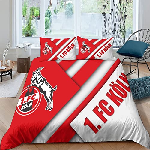 UNDERZY 1. FC Köln Bettwäsche Football Club King（220x240cm） Football Sport Wende 3D Bettwäsche Set Microfaser Bettbezug Und 2 Kissenbezug Mit Reißverschluss von UNDERZY