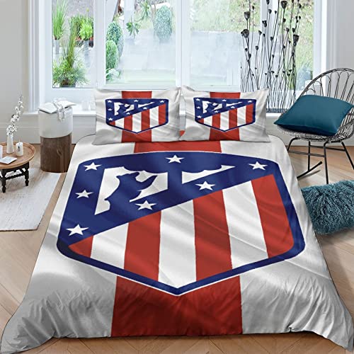 UNDERZY Atletico Madrid Bettwäsche King（220x240cm） Kinder Teens Jungen Football Sport Kinderbettwäsche Babybettwäsche Football Fans Bettbezug Und 2 Kissenbezug Mit Reißverschlus von UNDERZY