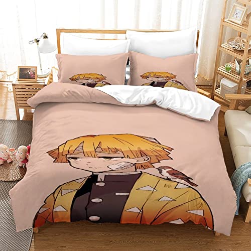 UNDERZY Demon Slayer Bettbezug 3 Stück Bettwäsche Set Zenitsu Tröster Cover Bettwäsche Double（200x200cm） Set Sanft Deckenbezug Set Für Teen Boys Pflegeleicht Bettw?sche Set von UNDERZY