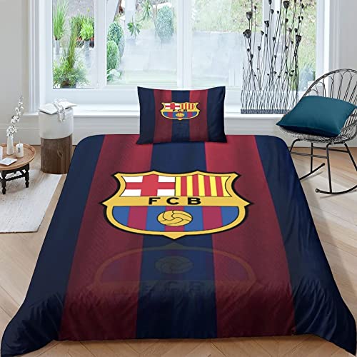 UNDERZY FC Barcelona Kinder Bettwäsche Single（135x200cm） Jungen Mikrofaser Football Sport Motive Kinderbettwäsche Bettbezug Und 2 Kissenbezug Mit Reißverschluss von UNDERZY