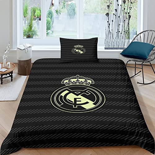 UNDERZY Real Madrid Bettwäsche Set Single（135x200cm）,Football Sport, Kinderbettwäsche, Warm-Blooded Movement Bettbezug 3D Football Fans Bettbezug Set, Mit Bettbezug Und 2 Kissenbezug von UNDERZY