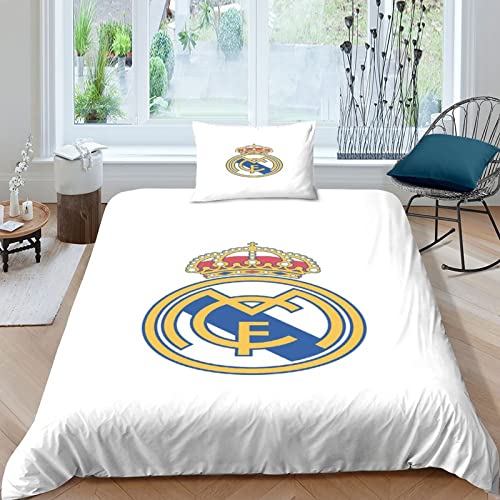 UNDERZY Real Madrid Bettwäsche Single（135x200cm） Football Fans 3D Bettwäsche Football Sport Muster Bettbezug Schlafkomfort Microfaser Bettbezug Set 3-teilig von UNDERZY