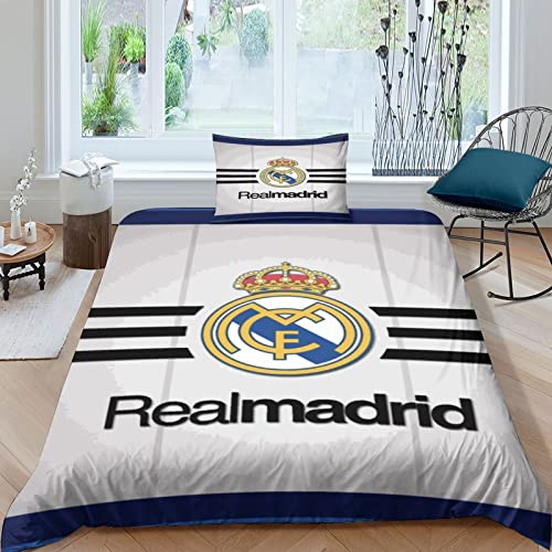 UNDERZY Real Madrid Bettwäsche Single（135x200cm） Warm-Blooded Movement 3D Print Bettbezug Set Schlafkomfort Weiche Microfaser Bettbezug Mit Reißverschluss Und 2 Kopfkissenbezüge von UNDERZY