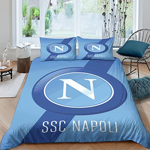 UNDERZY S.S.C. Napoli Bettwäsche Double（200x200cm） Football Sport Spiele Jungen Football Fans Wende Bettwäsche Set 3D Druck Microfaser Bettbezug Und 2 Kissenbezug Mit Reißverschluss von UNDERZY