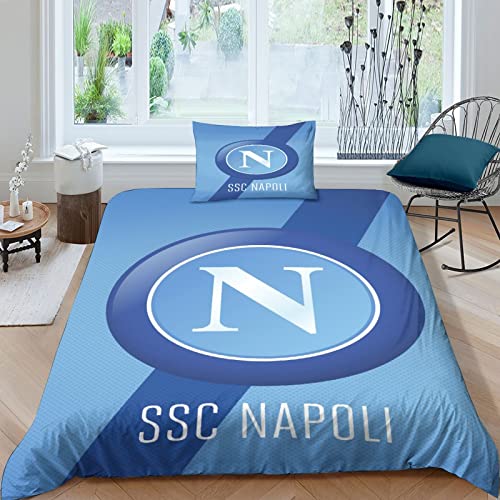 UNDERZY S.S.C. Napoli Bettwäsche Single（135x200cm） Football Sport 3D Print Bettbezug Set Schlafkomfort Weiche Microfaser Bettbezug Mit Reißverschluss Und 2 Kopfkissenbezüge von UNDERZY