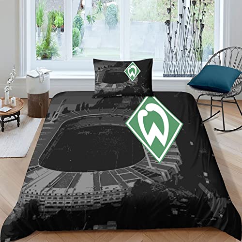 UNDERZY SV Werder Bremen Bettwäsche Single（135x200cm） Football Sport 3D Print Bettbezug Set Schlafkomfort Weiche Microfaser Bettbezug Mit Reißverschluss Und 2 Kopfkissenbezüge von UNDERZY