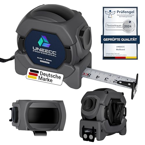 UNEECC Professional Maßband 5 m | Auto Lock - Automatische Band Verriegelung | Bandmaß 5m | Magnethaken | Massband | Extrem Robust | Rollbandmaß von UNEECC