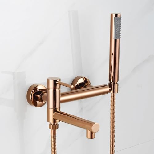 UNFRASLOP Wasserhahn Wandmontage Gold Armatur Dusche Einhebel Badewannenarmatur Mit Handbrause Duscharmatur Wandmontage Einhand Mit Handbrause,Rose Gold von UNFRASLOP