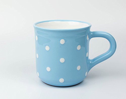 Keramik Becher/Frühstücksbecher L/Kaffeebecher Tasse blau mit handbemalten weißen Punkten 0,55 L (Hellblau) von UNGARNIKAT
