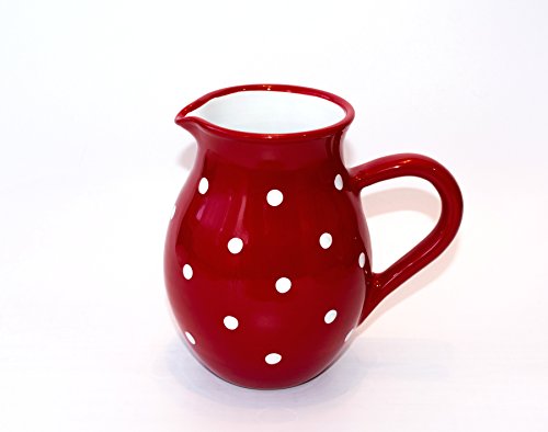 Keramik Krug/Kanne mit handbemalten weißen Punkten Mittel 0,75 L (rot) von UNGARNIKAT