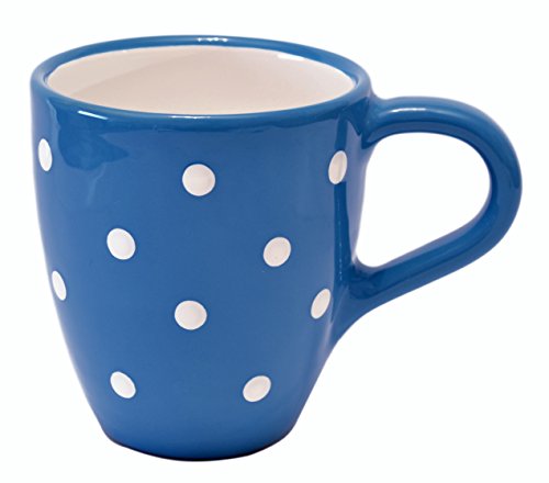 UNGARNIKAT Keramik Milchkaffeebecher blau mit handbemalten weißen Punkten von UNGARNIKAT