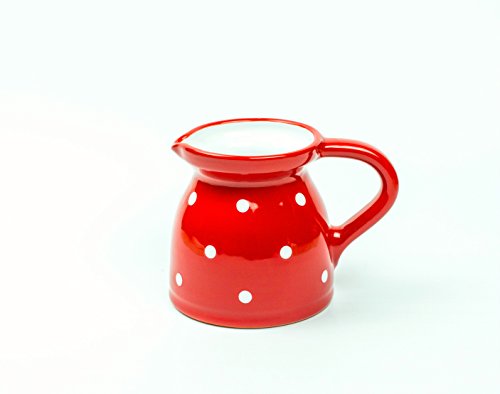 Keramik Milchkrug/Milchkännchen rot mit handbemalten weißen Punkten von UNGARNIKAT