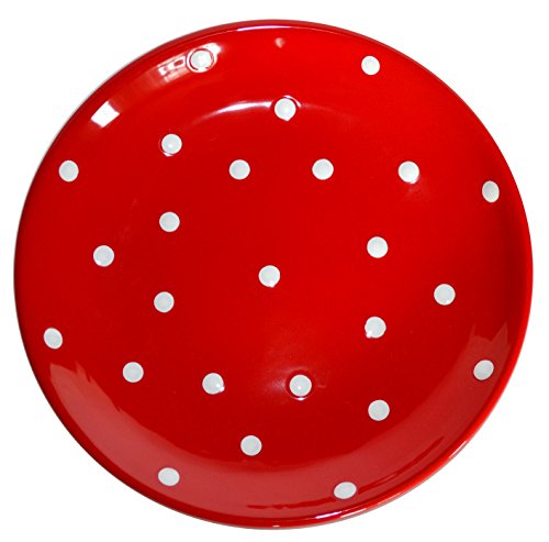 UNGARNIKAT Handgemachter Keramik Teller 19 cm – Roter Landhaus-Stil mit weißen Punkten – Spülmaschinen- & mikrowellengeeignet – Frühstücks-/Dessert-/Kuchenteller – Unikat aus Ton von UNGARNIKAT