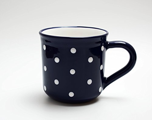 Keramik Becher/Frühstücksbecher L/Kaffeebecher Tasse blau mit handbemalten weißen Punkten 0,55 L (Dunkelblau) von UNGARNIKAT