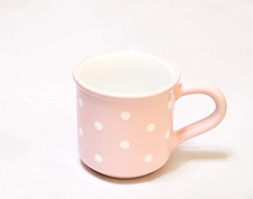 UNGARNIKAT Keramik Becher/Frühstücksbecher M/Kaffeebecher Tasse rosa mit handbemalten weißen Punkten 0,35 L von UNGARNIKAT