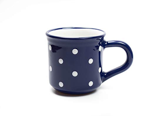 Keramik Becher 0,35 l Dunkelblau mit Weißen Punkten – Handgemachter Kaffeebecher aus Ton im Landhausstil – Spülmaschinenfest und Mikrowellengeeignet – Dicke Glasur – Made in EU – Unikat von UNGARNIKAT