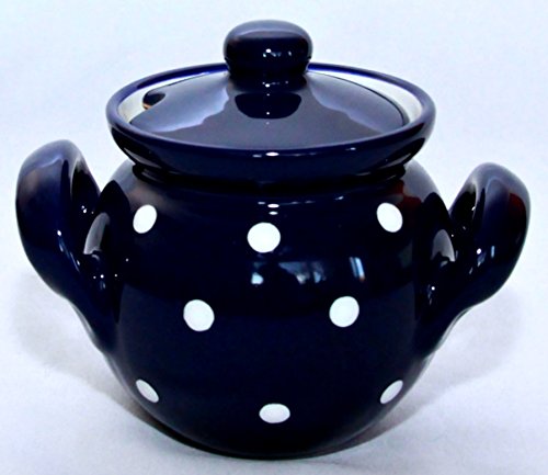 UNGARNIKAT Keramik Honigtopf/Marmeladentopf dunkelblau mit handbemalten weißen Punkten 0.4 L von UNGARNIKAT