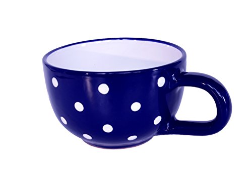 UNGARNIKAT Keramik Jumbo Teetasse Dunkelblau Mit Handbemalten Weißen Punkten 0,5 L von UNGARNIKAT