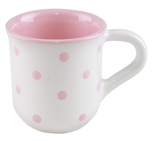 UNGARNIKAT Keramik Kakaobecher/Kaffeebecher/Becher weiß mit handbemalten rosafarbenen Punkten von UNGARNIKAT