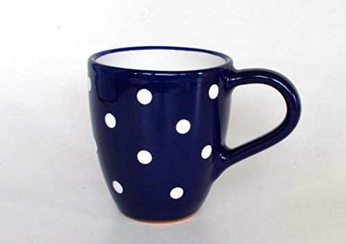 UNGARNIKAT Keramik Milchkaffeebecher dunkelblau mit handbemalten weißen Punkten von UNGARNIKAT