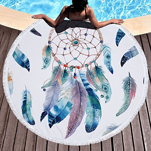 Traumfänger Strandtuch Groß Rund Microfaser Strandhandtuch Stranddecke Badetuch Picknickdecke Wandbehang Yoga Matten 150cm von Lovedrop