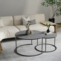 2er Set Couchtisch Beistelltische Rund Satztische Sofatisch Marmor Wohnzimmertisch Seitentisch Grau von UNHO