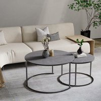 Unho - 2er Set Couchtisch Beistelltische Rund Satztische Sofatisch Marmor Wohnzimmertisch Seitentisch Grau von UNHO