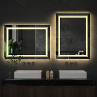 Badezimmerspiegel mit zwei LED-Streifen, 50x70cm led Badspiegel 3 Touchschalter, Beschlagfrei, Dimmbar 3 Lichtfarben, Wandspiegel Kosmetikspiegel von UNHO