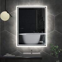 Badspiegel mit Beleuchtung 50x70 cm, Badezimmerspiegel Wandspiegel mit 3 Touchschalter und Speicherfunktion, Beschlagfrei Dimmbar Lichtspiegel IP65 von LUVODI