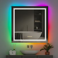 Badspiegel mit rgb Led Beleuchtung, Badezimmerspiegel mit 3 Farben Frontbeleuchtung und 8 rgb Hintergrundbeleuchtung - Dimmbar Antibeschlag led von LUVODI