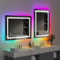 Badspiegel mit rgb Led Beleuchtung, Badezimmerspiegel mit 3 Farben Frontbeleuchtung und 8 rgb Hintergrundbeleuchtung - Dimmbar Antibeschlag led Badspiegel mit rgb Led Beleuchtung, Badezimmerspiegel mit 3 Farben Frontbeleuchtung und 8 rgb Hintergrundbeleuchtung - Dimmbar Antibeschlag led von UNHO