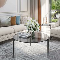 Couchtisch rund, Modern Beistelltisch Glastisch mit Metallgestell, Hartglas, Sofatisch für Wohnzimmer, 80×80×40 cm, Grau von UNHO