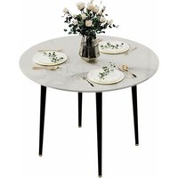 Esstisch Rund 80 cm Marmor Esszimmertisch Küchentisch Restaurant Tisch, Weiß Marmor Optik Tisch von UNHO